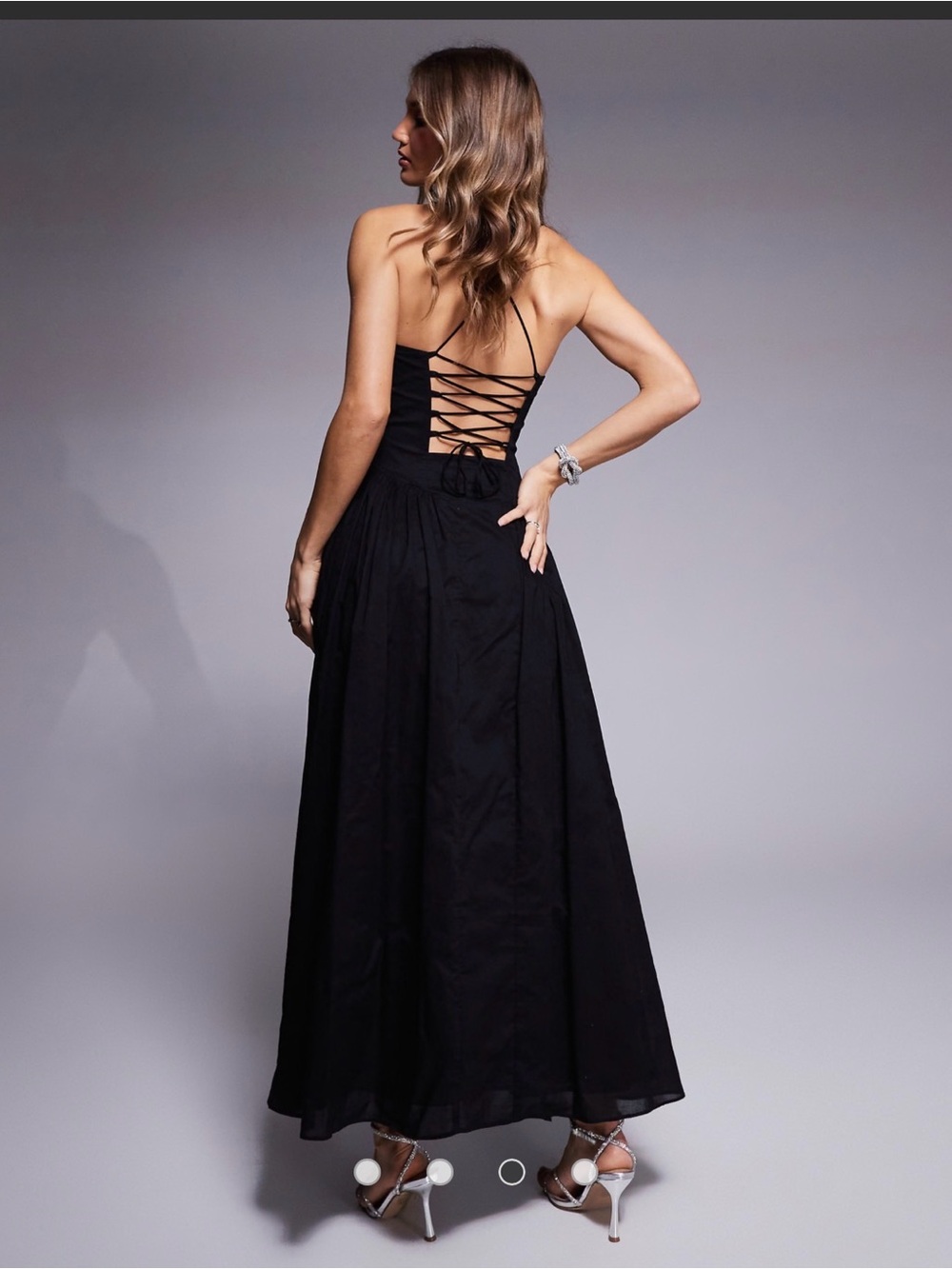 Bardot NWT Black cotton Maxi Dress with Spaghetti Straps and open lace back - Picture 4 of 10